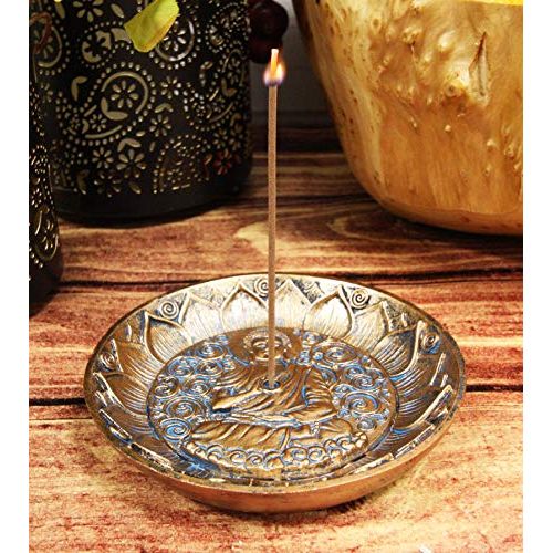  인센스스틱 Ebros Gift Meditation of Shakyamuni Buddha Mini Incense Stick Holder Burner Round Dish Medallion Figurine 5 Diameter Zen Feng Shui Vastu Home Fragrance Tabletop Altar Decor