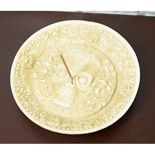  인센스스틱 Ebros Gift Ebros Day of The Dead Inca Floral Rose Sugar Skull Incense Stick Burner Holder Medallion Dish Figurine Skeletons Halloween Ossuary Aromatherapy Coin Jewelry Dishes Decorative Accen