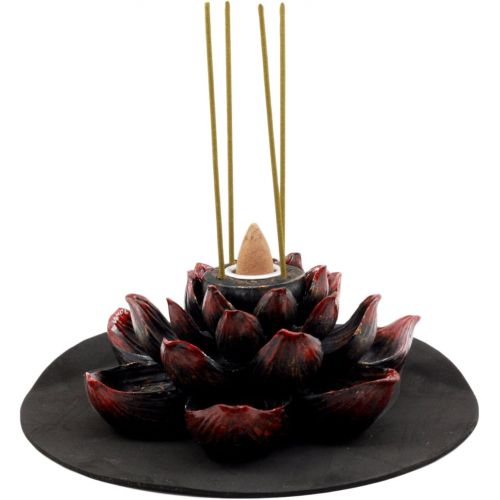  인센스스틱 Ebros Gift Ebros Buddha Padma Lotus Incense Stick and Backflow Cone Holder Burner Figurine Zen Feng Shui Mandala Buddhism Misting Fog Flower Blossoms Home Fragrance Decor