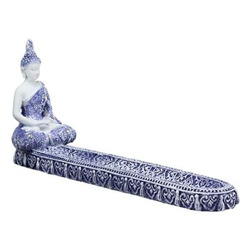  인센스스틱 Ebros Gift Thai Buddha Amitabha Meditating in Dhyana Mudra Incense Stick Holder Burner Figurine with Crystals 9.75 Long Buddhist Zen Feng Shui Vastu Home Fragrance Decor (Terracott