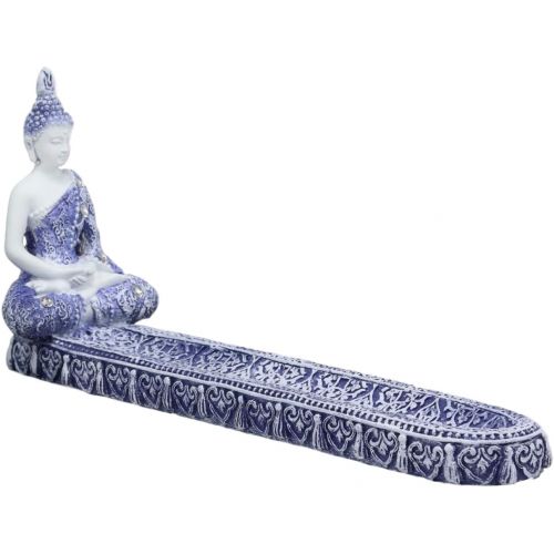  인센스스틱 Ebros Gift Thai Buddha Amitabha Meditating in Dhyana Mudra Incense Stick Holder Burner Figurine with Crystals 9.75 Long Buddhist Zen Feng Shui Vastu Home Fragrance Decor (Terracott