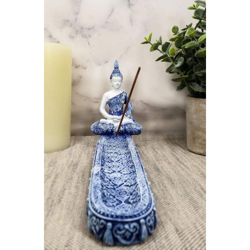  인센스스틱 Ebros Gift Thai Buddha Amitabha Meditating in Dhyana Mudra Incense Stick Holder Burner Figurine with Crystals 9.75 Long Buddhist Zen Feng Shui Vastu Home Fragrance Decor (Terracott