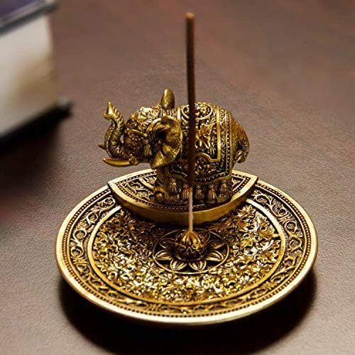  인센스스틱 Ebros Gift Zen Feng Shui Vastu Decorated Elephant With Trunk Up With Lotus Padma Blossom Incense Stick Holder Burner Dish Figurine 4.5D Eastern Enlightenment Buddhism Hinduism Arom