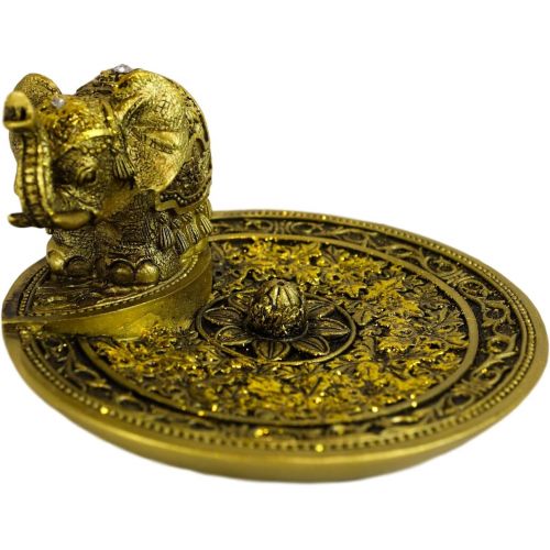  인센스스틱 Ebros Gift Zen Feng Shui Vastu Decorated Elephant With Trunk Up With Lotus Padma Blossom Incense Stick Holder Burner Dish Figurine 4.5D Eastern Enlightenment Buddhism Hinduism Arom