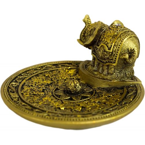  인센스스틱 Ebros Gift Zen Feng Shui Vastu Decorated Elephant With Trunk Up With Lotus Padma Blossom Incense Stick Holder Burner Dish Figurine 4.5D Eastern Enlightenment Buddhism Hinduism Arom