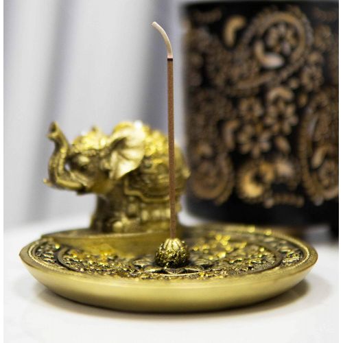  인센스스틱 Ebros Gift Zen Feng Shui Vastu Decorated Elephant With Trunk Up With Lotus Padma Blossom Incense Stick Holder Burner Dish Figurine 4.5D Eastern Enlightenment Buddhism Hinduism Arom