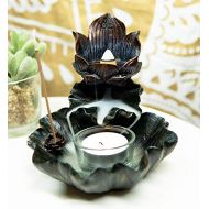 인센스스틱 Ebros Gift Feng Shui Zen Buddha Ohm Symbol Sacred Lotus Flower Cascading Tower Incense Stick and Backflow Cone Burner and Candle Holder Figurine