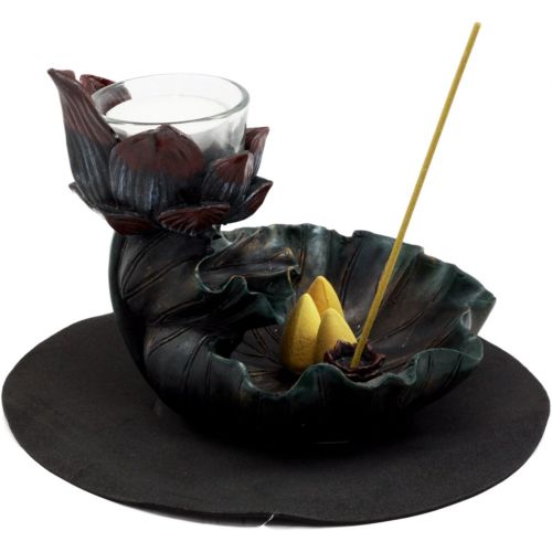  인센스스틱 Ebros Gift Feng Shui Zen Buddha Ohm Symbol Sacred Lotus Flower Cascading Tower Incense Stick and Backflow Cone Burner and Candle Holder Figurine