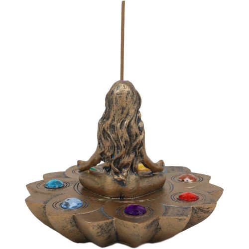  인센스스틱 Ebros Gift Sacred Moon Feminine Triple Goddess Yoga Meditation with Chakra Zone Color Beads Lotus Flower Incense Stick Holder Burner Figurine Zen Feng Shui Vastu Home Fragrance Tab