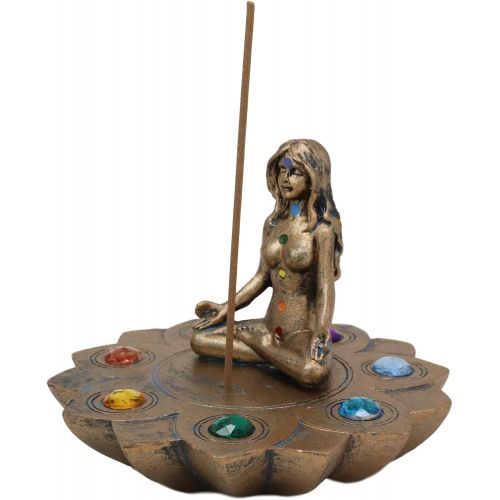  인센스스틱 Ebros Gift Sacred Moon Feminine Triple Goddess Yoga Meditation with Chakra Zone Color Beads Lotus Flower Incense Stick Holder Burner Figurine Zen Feng Shui Vastu Home Fragrance Tab