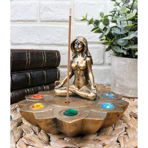  인센스스틱 Ebros Gift Sacred Moon Feminine Triple Goddess Yoga Meditation with Chakra Zone Color Beads Lotus Flower Incense Stick Holder Burner Figurine Zen Feng Shui Vastu Home Fragrance Tab