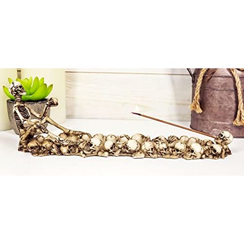  인센스스틱 Ebros Gift Ebros God of The Dead Skeleton King Sitting by Ossuary Skull Graveyard Incense Stick Burner Statue 10.5 Long Skeletons Halloween Aromatherapy Decorative Accent Figurine Accessory