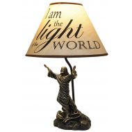 Ebros Gift I Am The Light of The World Jesus Christ with Widespread Arms Sculptural Desktop Table Lamp with Printed Shade 20 Tall As Religious Inspirational Christian Faith Easter