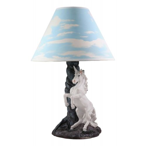  Ebros Gift Enchanted Lights Rearing Mystical Rare White Unicorn Sculptural Desktop Table Lamp with Cloudy Sky Printed Shade 19 Tall As Fantasy Home Decor of Unicorns Magic Elixir o