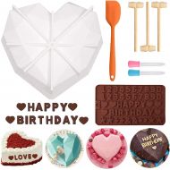 [아마존베스트]Ecam Diamond Heart Silicone Molds, Breakable Heart Molds for Chocolate, Baking Pan Set with Chocolate Letter Molds, Droppers&Scrapers, Non-Sticky Cake Mold