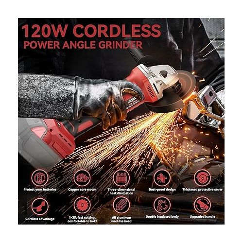  Cordless Power Angle Grinder for Milwaukee 18v Battery,Ecarke 4-1/2-INCH Electric Brushless Grinder 8500 RPM with Adjustable Handle,Cut Off Tool for Grinding Wheels, Cutting,Industrial,Grind