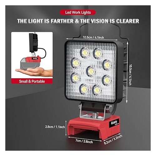  LED Work Light for Milwaukee M18,Ecarke Square 27w Cordless LED Flood Work Lights,18V Lithium Battery Light with Low Voltage Protection & USB&Type-C Charging Port（Upgraded ）