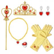 Eccoo House Princess Dress Up Accessories Gift Set for Belle Crown Scepter Necklace Earrings Ring Gloves Yellow 6 Pieces