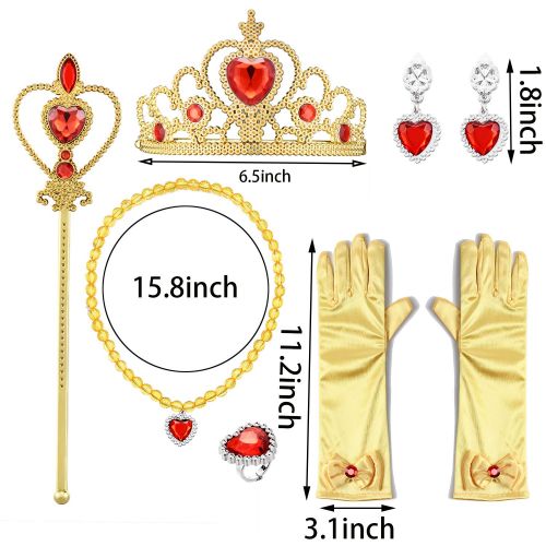  Eccoo House Princess Dress Up Accessories Gift Set for Belle Crown Scepter Necklace Earrings Ring Gloves Yellow 6 Pieces