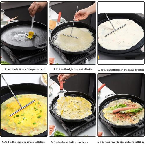  [아마존베스트]Echaprey Professional T Shape Stainless Steel Crepe Maker Batter Spreader to Fit Large Crepe Pan Maker (B)