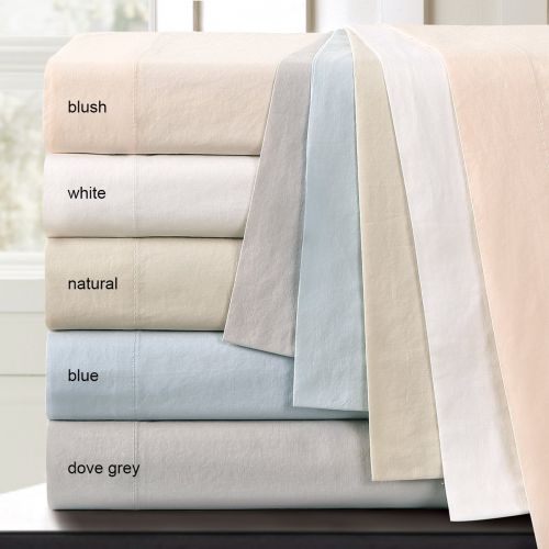  Echelon Home Vintage Washed Cotton Percale Queen Sheet Set Natural,