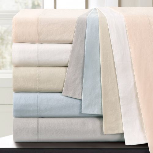  Echelon Home Vintage Washed Cotton Percale Queen Sheet Set Natural,