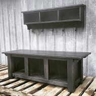 Echo Peak Design Rustic Modern Farmhouse Three Cubby Bench and Shelf Cubby Set - Distressed Black