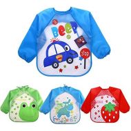 [아마존베스트]EchoDone 4 Packs Waterproof Childrens Art Smock Kids Painting Aprons Long Sleeve Baby Smock for Eating 1-4 Years