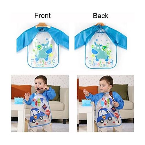  [아마존베스트]EchoDone 4 Packs Waterproof Childrens Art Smock Kids Painting Aprons Long Sleeve Baby Smock for Eating 1-4 Years