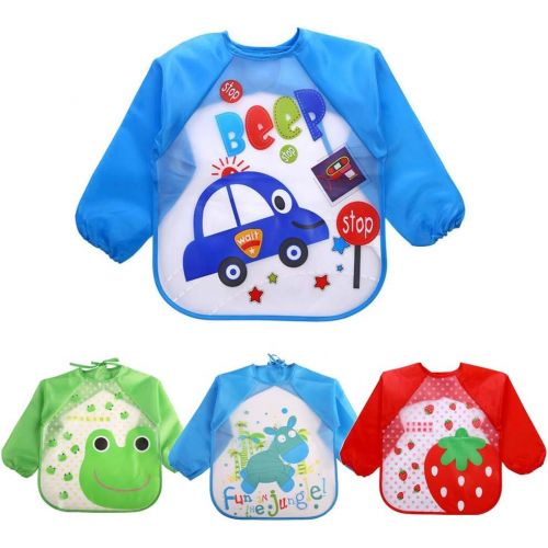  [아마존베스트]EchoDone 4 Packs Waterproof Childrens Art Smock Kids Painting Aprons Long Sleeve Baby Smock for Eating 1-4 Years