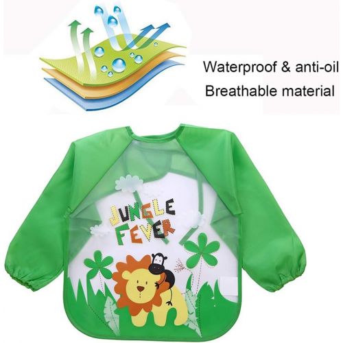  [아마존베스트]EchoDone 6 Packs Waterproof Childrens Art Smock Kids Painting Aprons Long Sleeve Baby Smock for Eating 1-4 Years