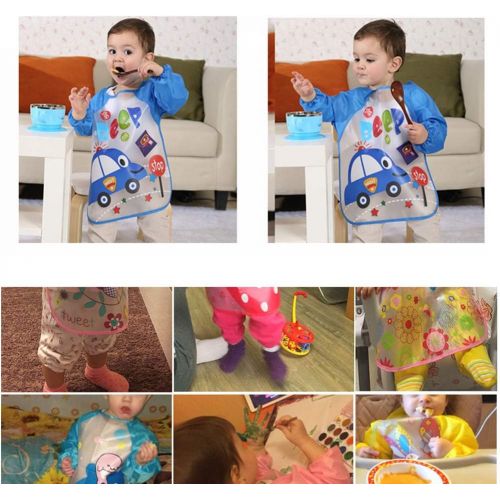  [아마존베스트]EchoDone 6 Packs Waterproof Childrens Art Smock Kids Painting Aprons Long Sleeve Baby Smock for Eating 1-4 Years