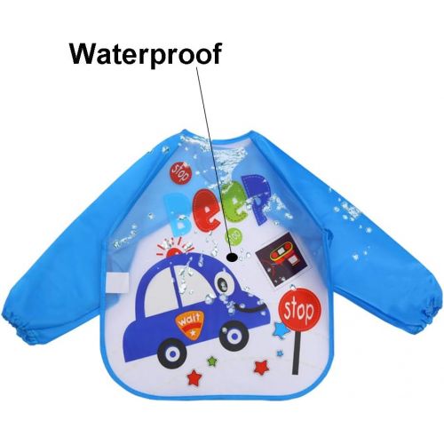  [아마존베스트]EchoDone 6 Packs Waterproof Childrens Art Smock Kids Painting Aprons Long Sleeve Baby Smock for Eating 1-4 Years