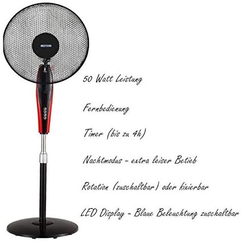  [아마존베스트]Echos Floor Fan with Remote Control Diameter 42 cm 5-Way Propeller Blade 45 Watt Oscillating LED Display 7.5 h Timer Quiet Operation Fan Tower Fan Air Cooler Floor Fan