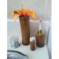 EclecticBambu Bathroom Set-Organic Banboo(Tooth Brush, Makeup brush Holder-Vase and Q Tip Holder) 4 piece set