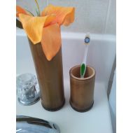 EclecticBambu 2 pc. Bamboo Bathroom Set (Tooth Brush, Makeup brush, Pen Holder etc. and Vase)