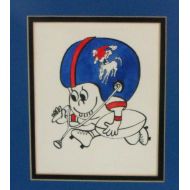 EclecticJewells Denver Broncos Football Watercolor Painting Sketch Signed Framed 1969 ~ Original Logo of Player riding Bronco ~ NFL Memorabilia Collectors