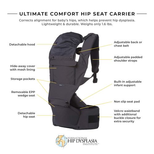  Ecleve EECLEVE Pulse Ultimate Comfort Hip Seat Baby Carrier  Award-Winning 9 Position Front & Back Carry  US Safety Certified Up to 45 lbs (Charcoal Grey)