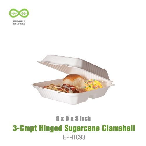  Eco-Products, Inc Eco-Products Compostable 3-Compartment Takeout Containers - Case of 200 - EP-HC93
