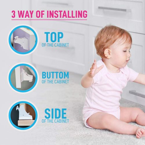  [아마존베스트]Eco-Baby Magnetic Cabinet Locks Child Safety for Drawers and Cabinets - Kitchen Child Proof Cabinet Locks - Baby Proofing Safety (20 Locks & 3 Keys)