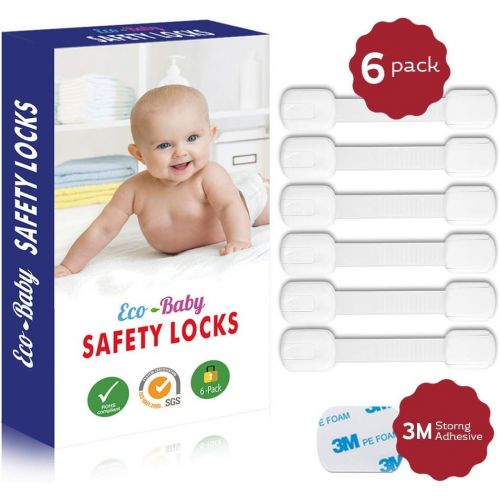  [아마존베스트]Eco-Baby Child Safety Strap Locks (6 Pack) for Fridge, Cabinets, Drawers, Dishwasher, Toilet, 3M Adhesive No...