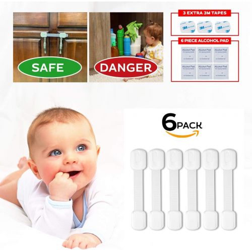  [아마존베스트]Eco-Baby Child Safety Strap Locks (6 Pack) for Fridge, Cabinets, Drawers, Dishwasher, Toilet, 3M Adhesive No...