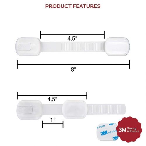  [아마존베스트]Child Safety Strap Locks (12 Pack) for Fridge, Cabinets, Drawers, Dishwasher, Toilet, 3M Adhesive No Drilling - by Eco-Baby