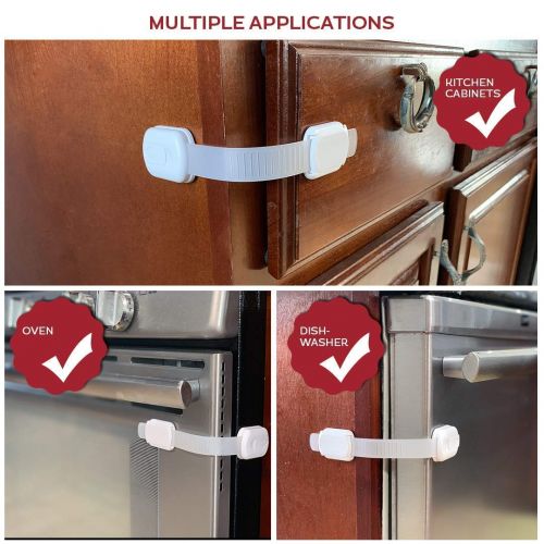  Cabinet Locks for Babies - 12 Baby Proofing Straps - Refrigerator Lock, Child Proof Locks for Cabinet Doors, Toilet Seat - Easy to Install - by Eco-Baby