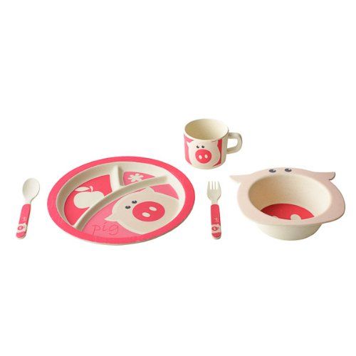  EcoBamboo Ware Kids Dinnerware Set, Pig, 5 Piece