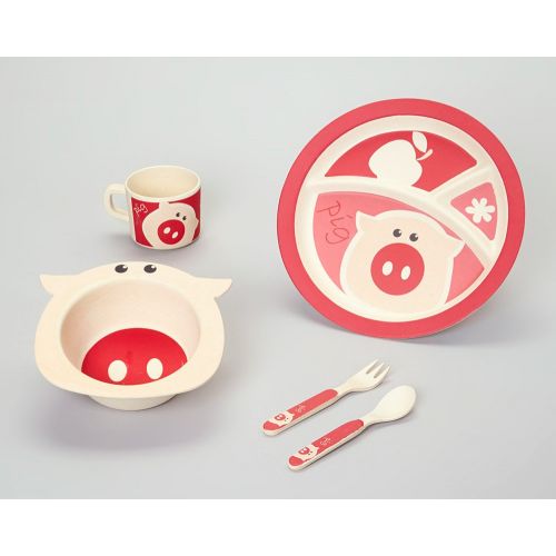  EcoBamboo Ware Kids Dinnerware Set, Pig, 5 Piece