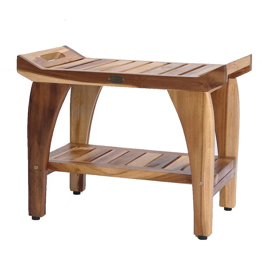  EcoDecors EarthyTeak Tranquility 24-Inch Bench with Shelf