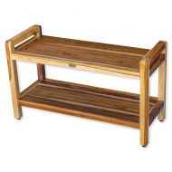 EcoDecors Classic 35-Inch Teak Shower Bench with Shelf and Arms in Natural