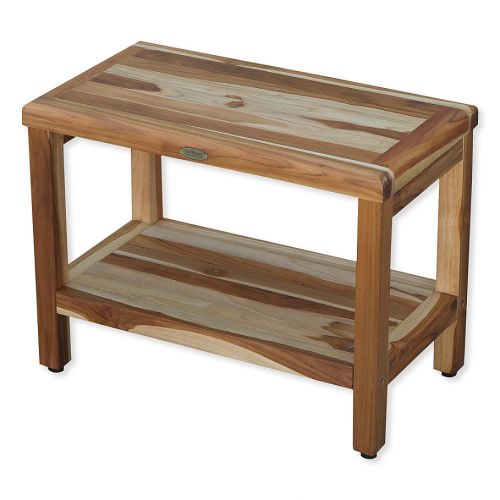  EcoDecors Classic 24-Inch Teak Shower Bench with Shelf in Natural