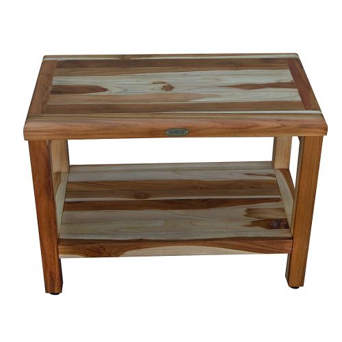  EcoDecors Classic 24-Inch Teak Shower Bench with Shelf in Natural